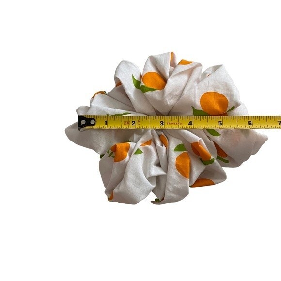 Hair Scrunchie. Multicolor. XL. Orange Fruit Print. Resortwear. Tropical. Cute. - Picture 9 of 9